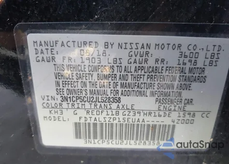 2018 Nissan Kicks Sv from USA, damaged, VIN 3N1CP5CU2JL528358